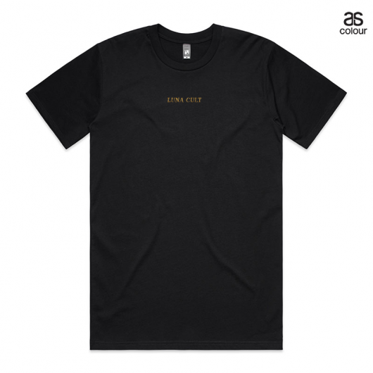 Luna Cult tee, black AS Colour Classic Tee with LUNA CULT sternum print, Jake From Luna merch